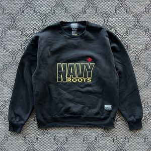 Vintage Roots Sweatshirt Mens Large Black Canadian Navy Crewneck Army Fleece 90s